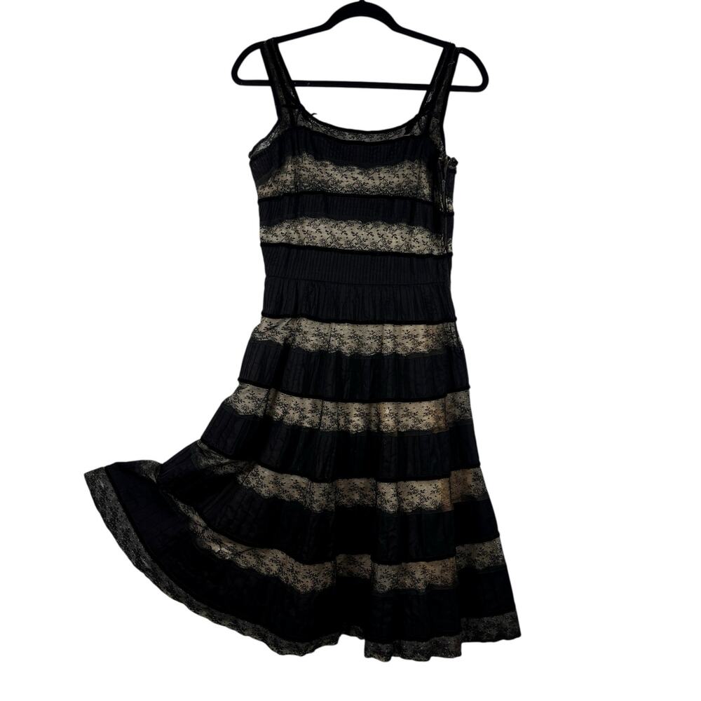 Vintage 1950s Black Lace Pleated Cocktail Dress Crinoline AS IS Wounded Bird